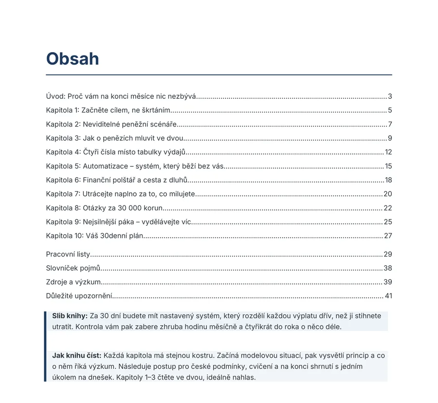 Náhled strany s obsahem e‑booku